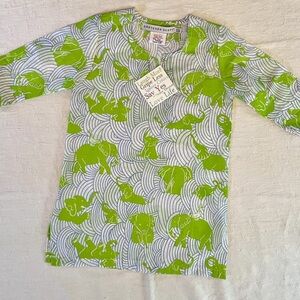 NEW! Gretchen Scott Green and White Elephant Print Tunic Top Coverup Sz 6 8